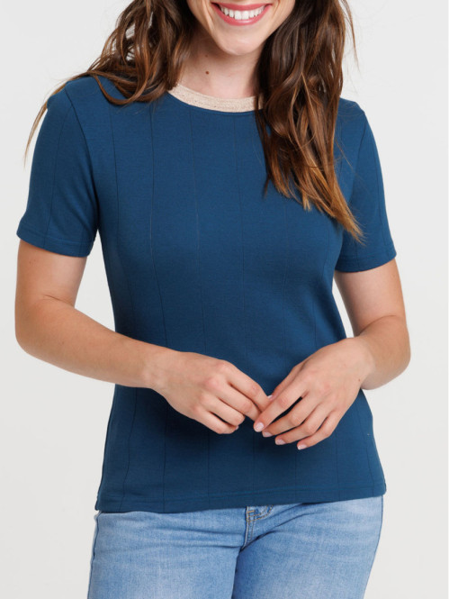 T-shirt col rond pétrole femme