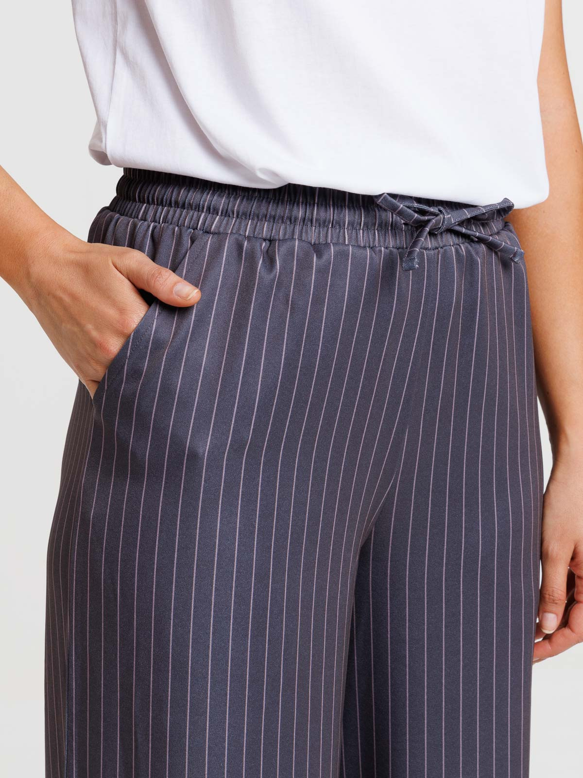 Pantalon large à rayures femme