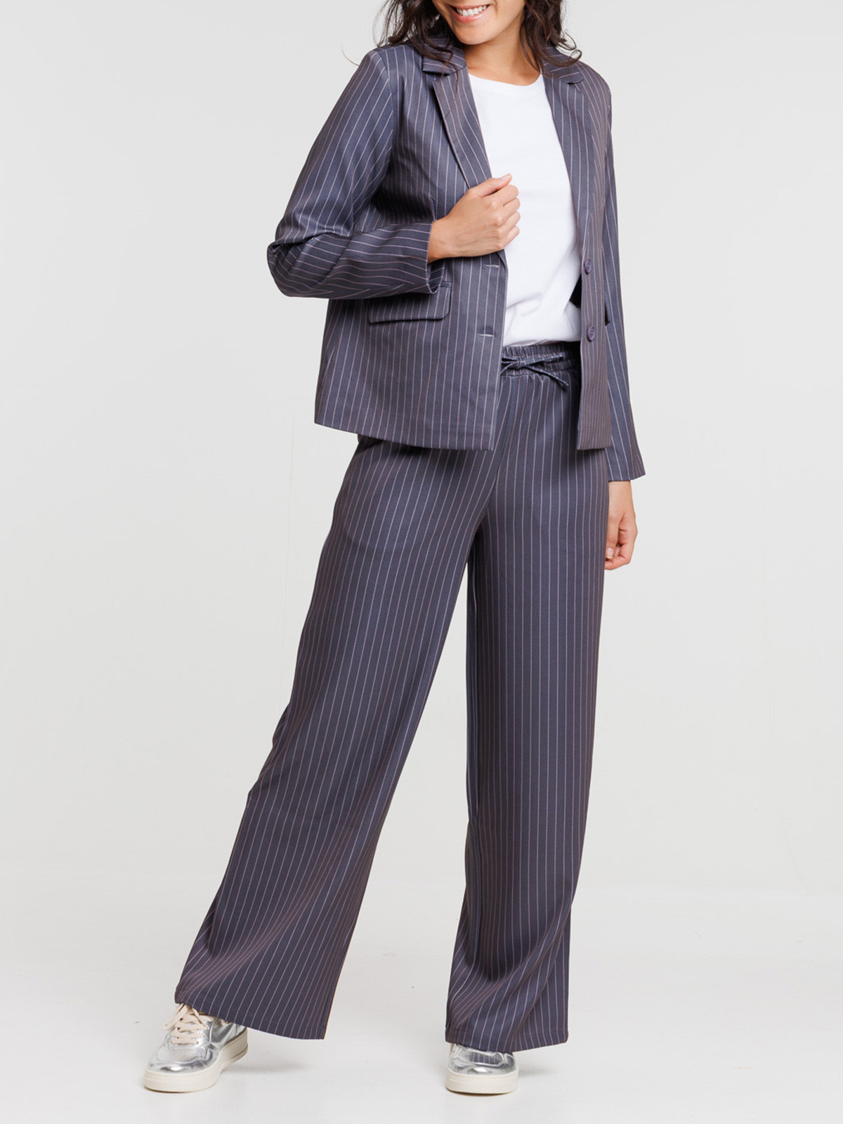 Pantalon large à rayures femme