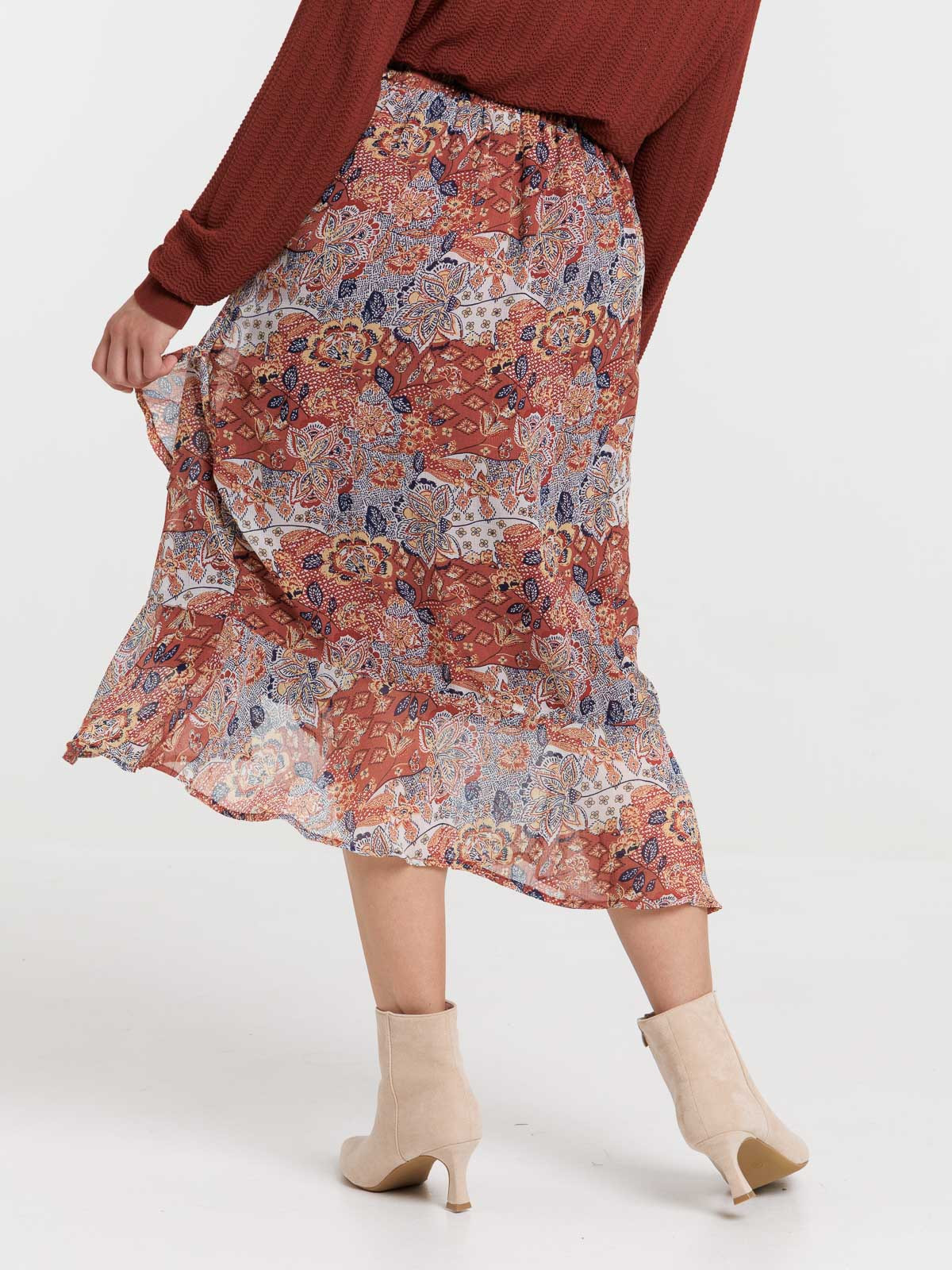 Jupe midi imprimée fleurie femme Jupe midi imprimée fleurie femme