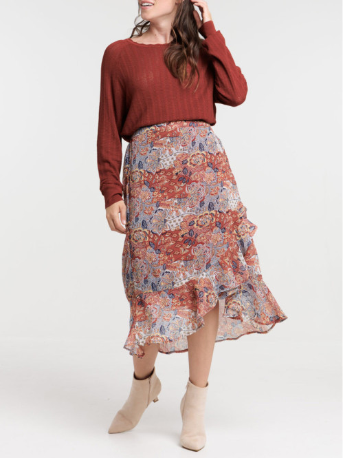 Jupe midi imprimée fleurie femme