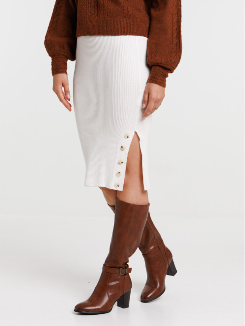 Jupe tube maille écru femme