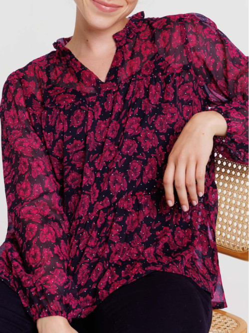 Blouse voile fleurie sangria femme