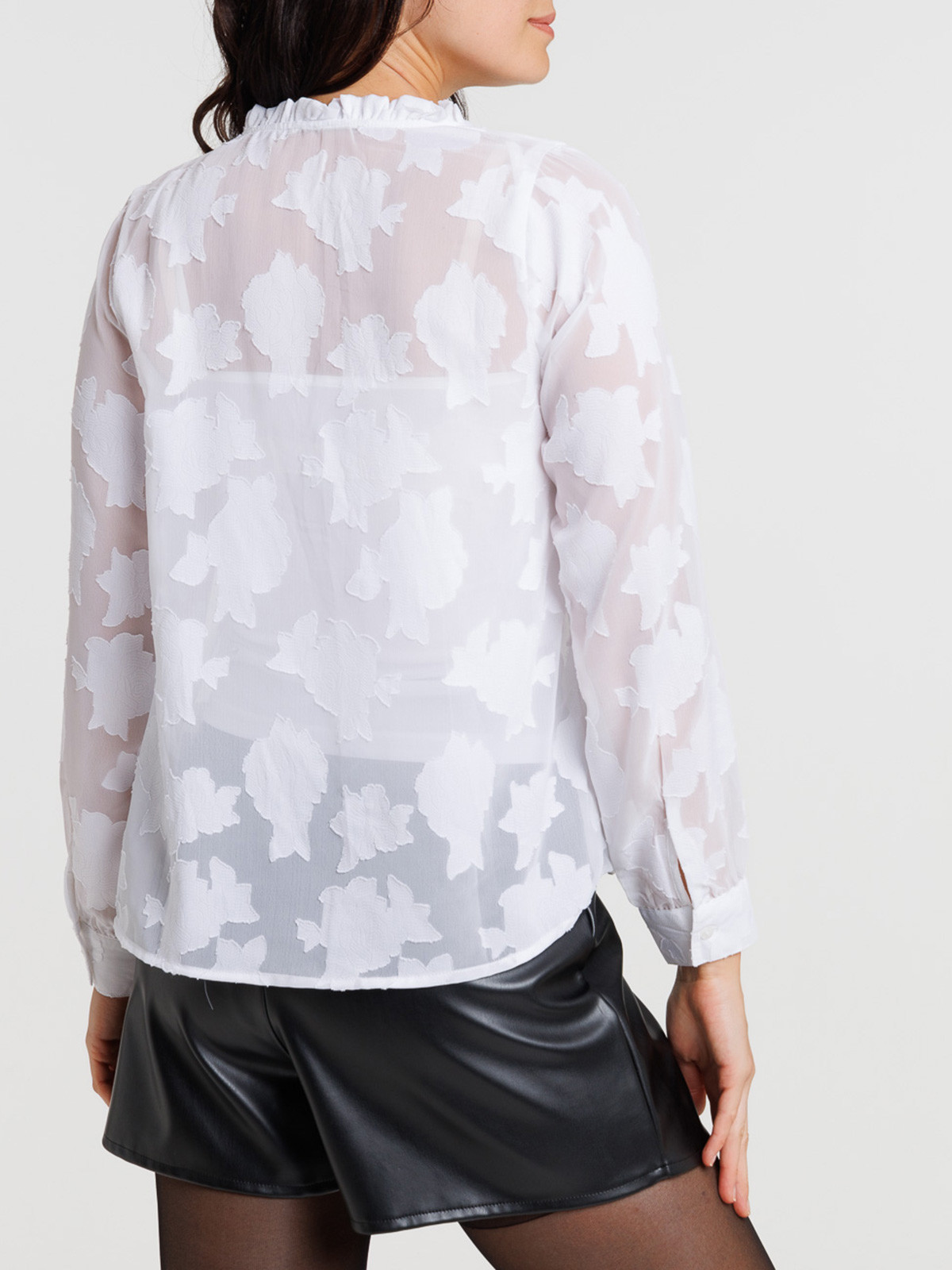 Blouse blanche motif rose femme Blouse blanche motif rose femme