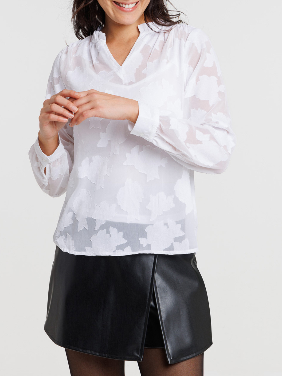 Blouse blanche motif rose femme