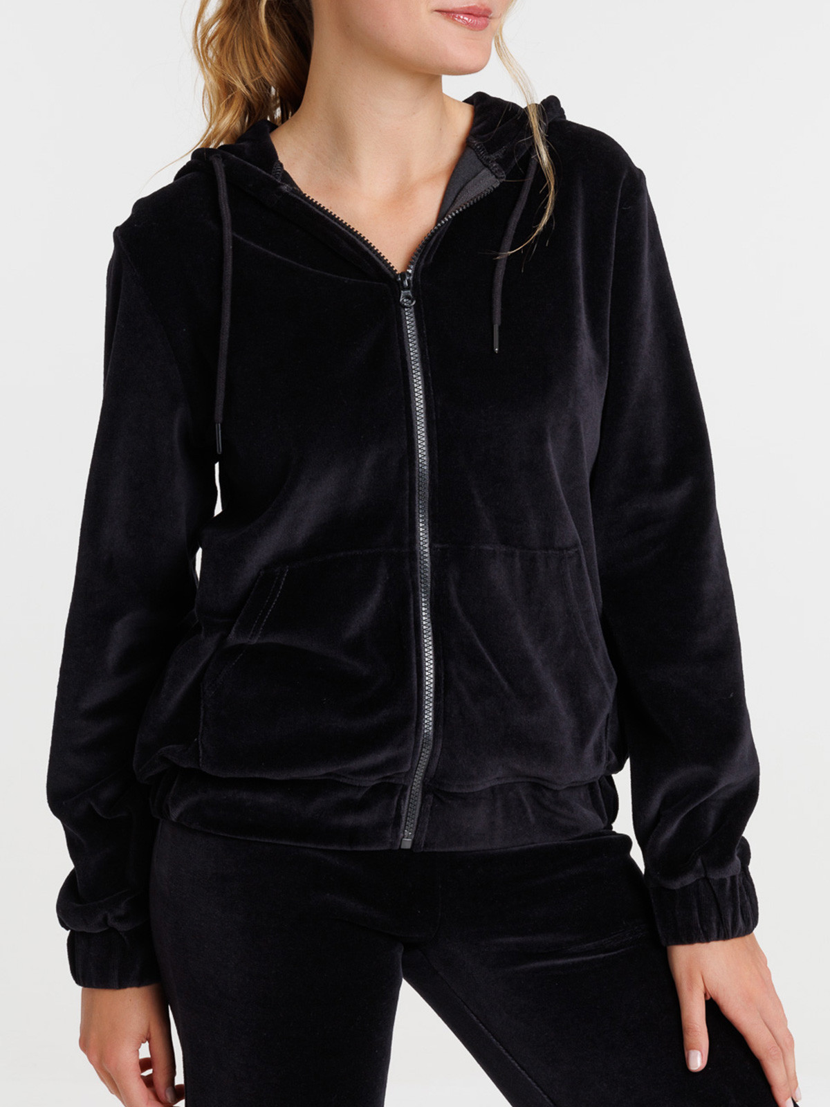 Sweat à capuche velours noir femme