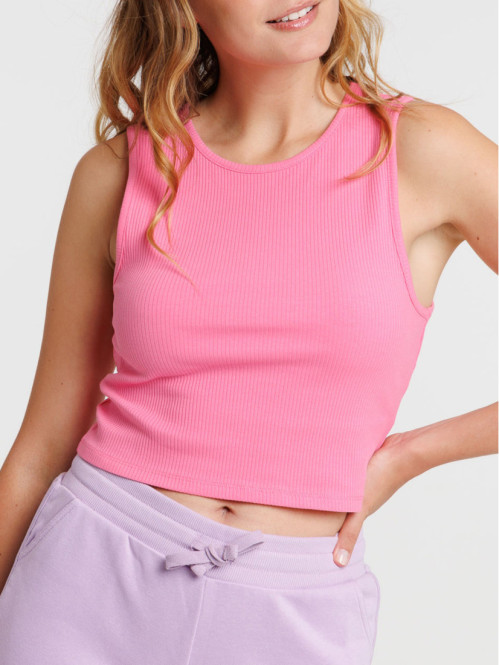 Débardeur pink côtelé femme