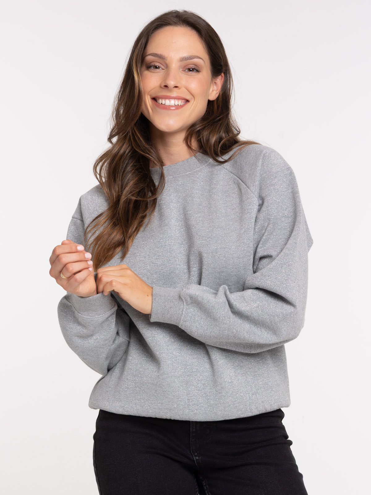 Sweat brillant femme gris chiné moyen