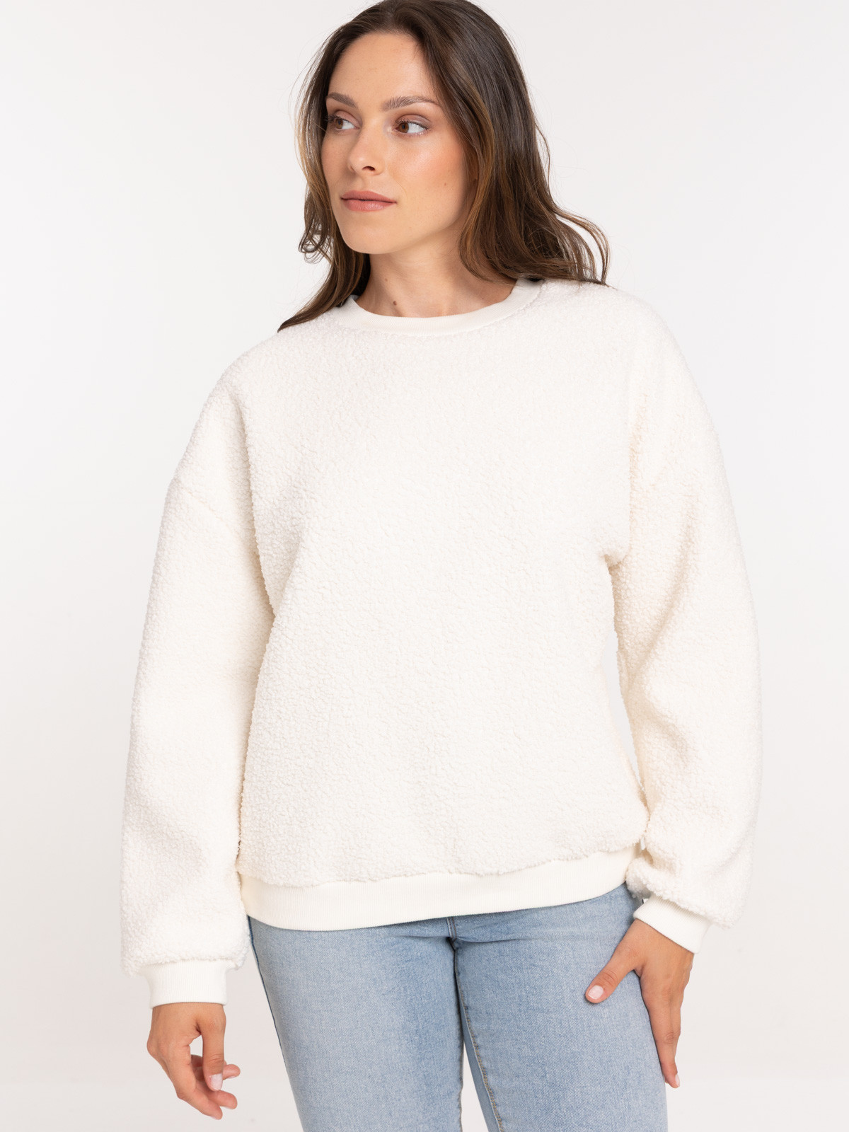 Sweat sherpa écru femme