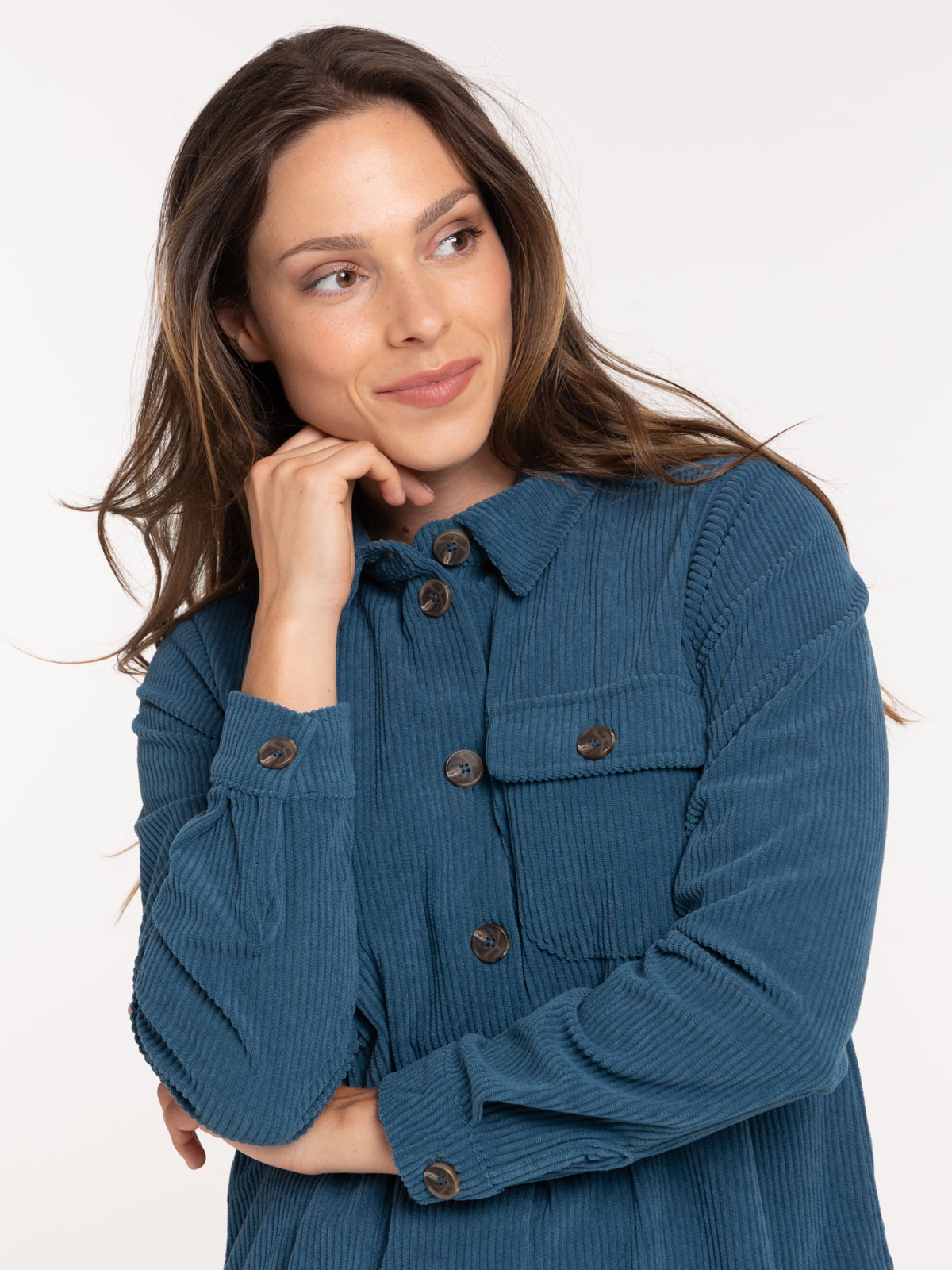 Robe chemise velours bleu gipsy femme Robe chemise velours bleu gipsy femme