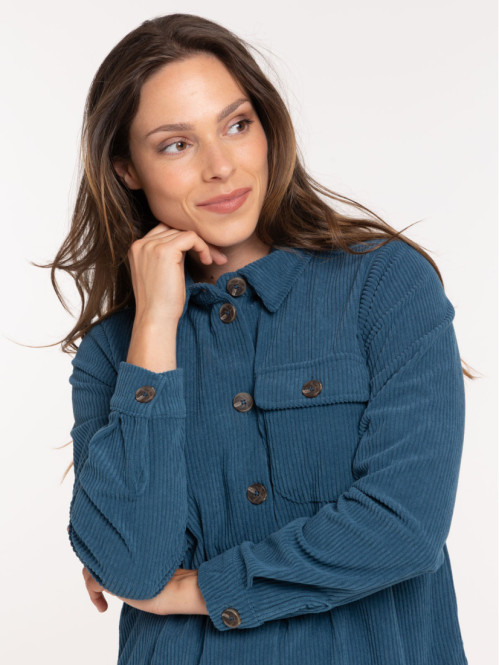 Robe chemise velours bleu...