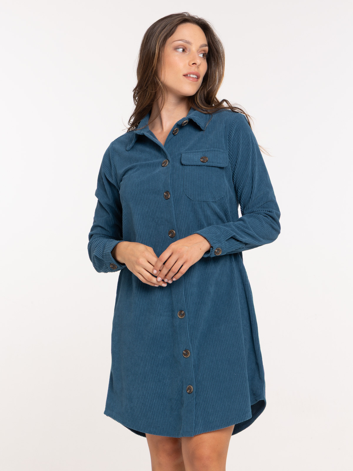 Robe chemise velours bleu gipsy femme Robe chemise velours bleu gipsy femme