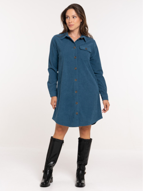 Robe chemise velours bleu gipsy femme