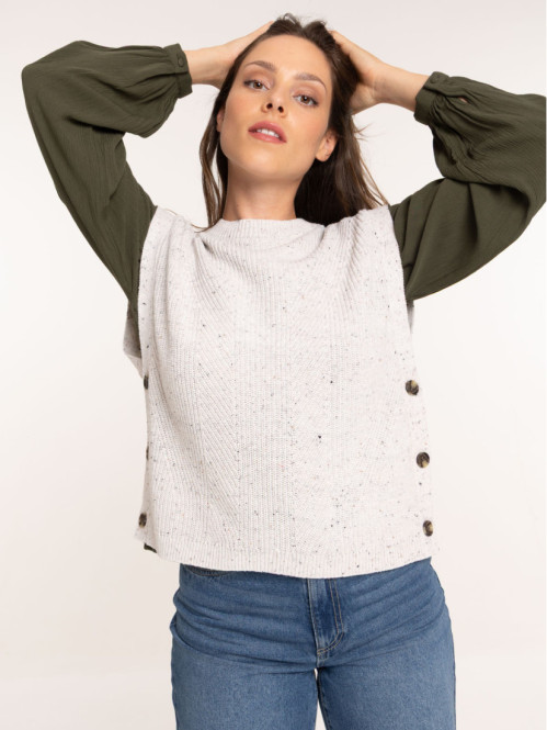 Pull sans manches crème grisée femme