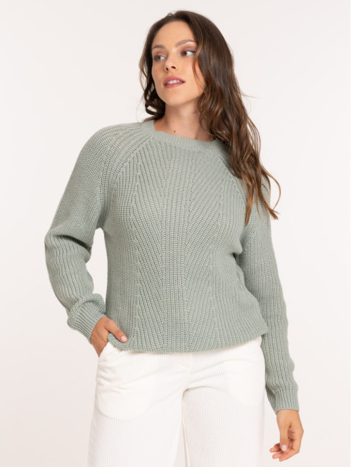 Pull maille brillante coloris jade femme Pull maille brillante coloris jade femme