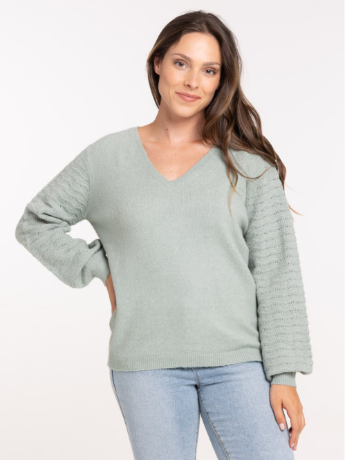 Pull jade col V femme