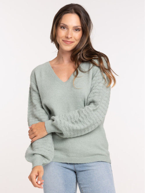 Pull jade col V femme