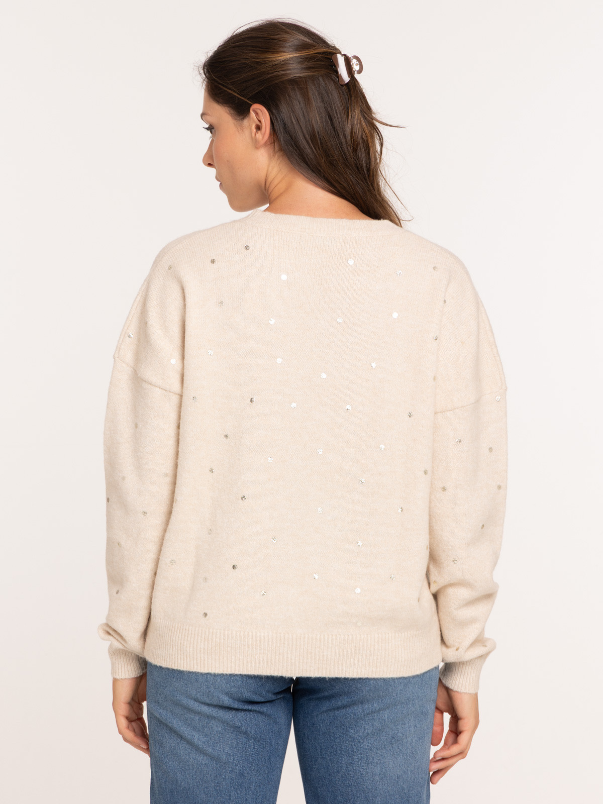 Pull à pois col rond femme
