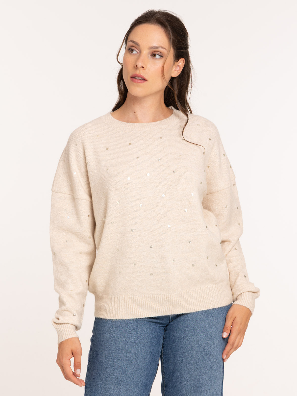 Pull à pois col rond femme