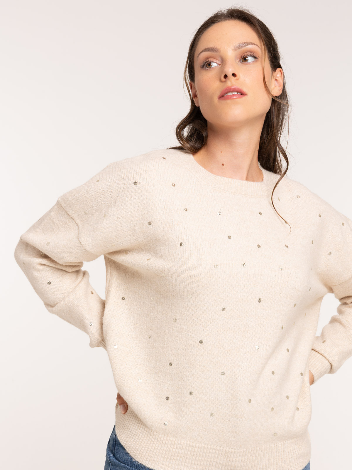 Pull à pois col rond femme