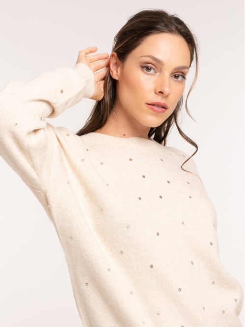 Pull à pois col rond femme
