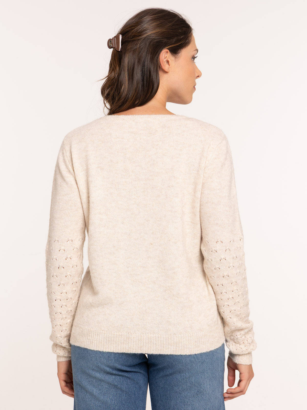 Pull maille ajouré boutonné femme