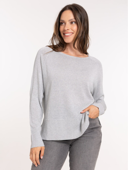 Pull fin avec fibre métallisée femme