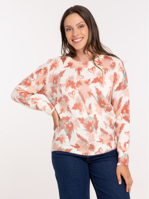 Pull fleuri col rond femme