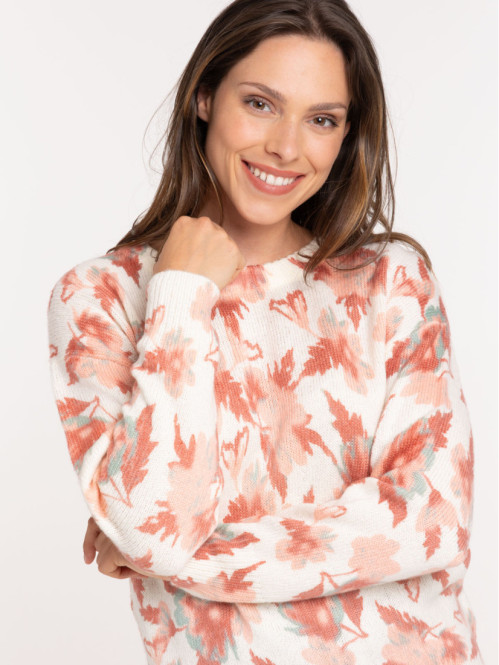 Pull fleuri col rond femme