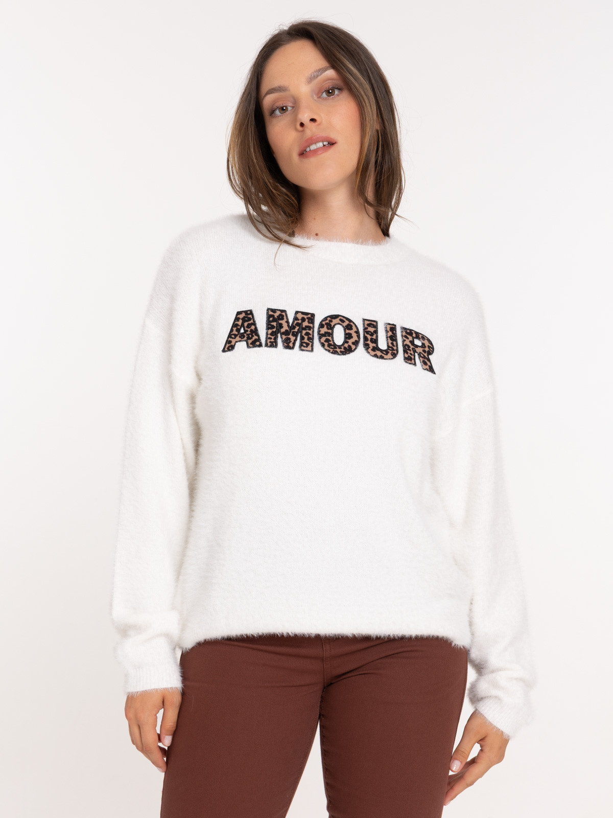 Pull love léopard femme
