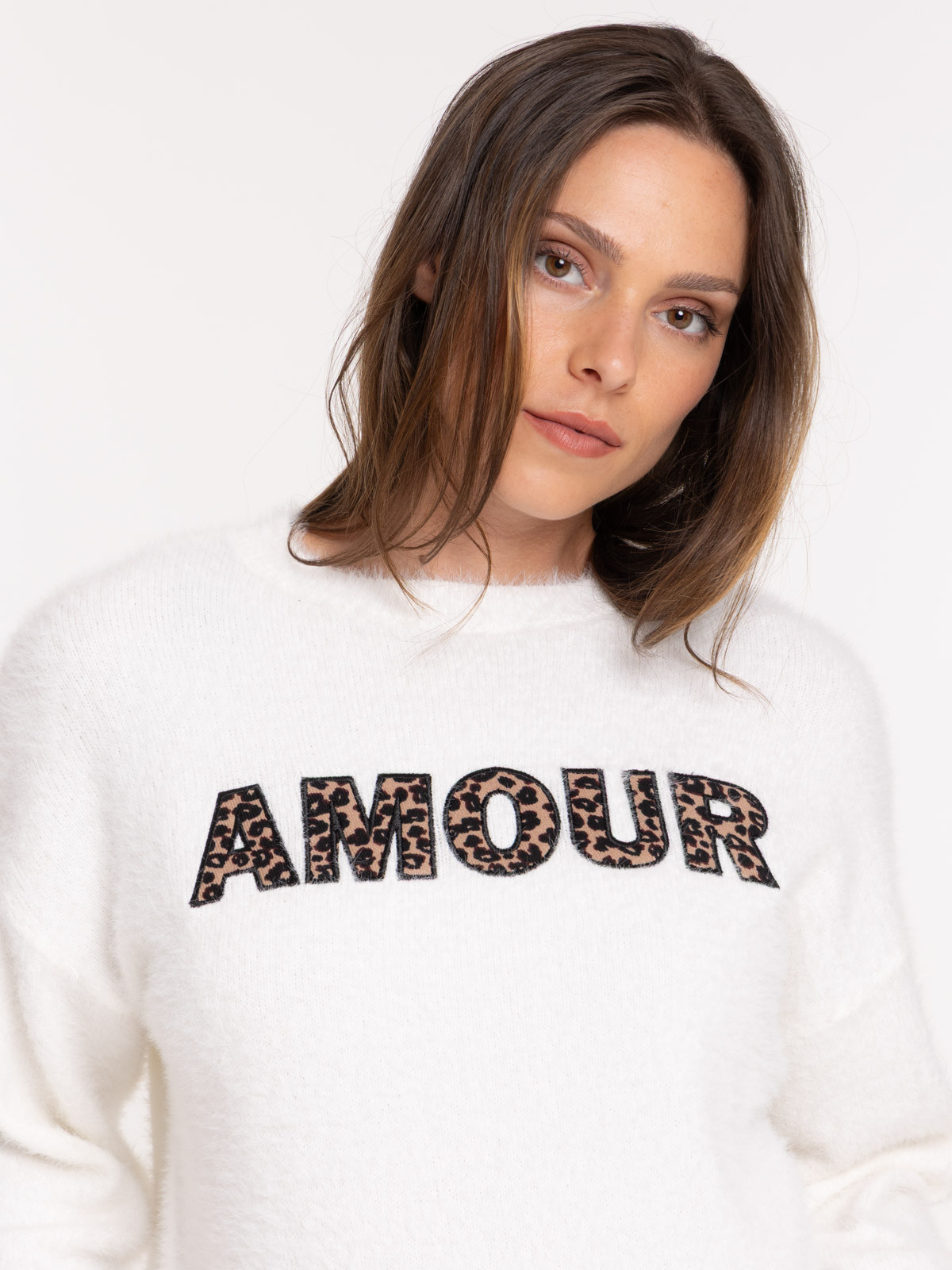 Pull love léopard femme