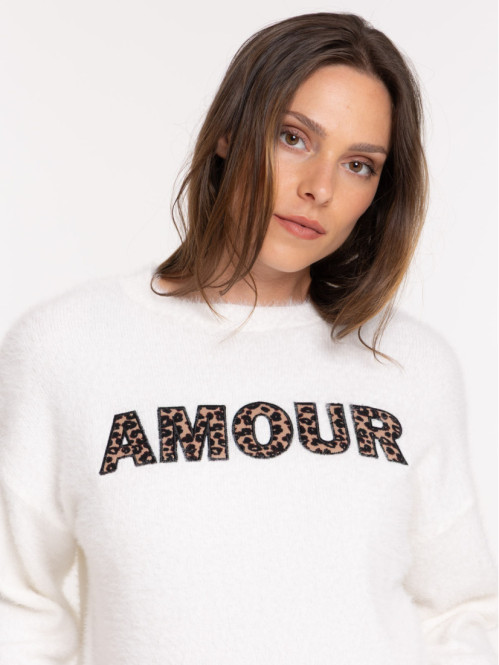 Pull love léopard femme