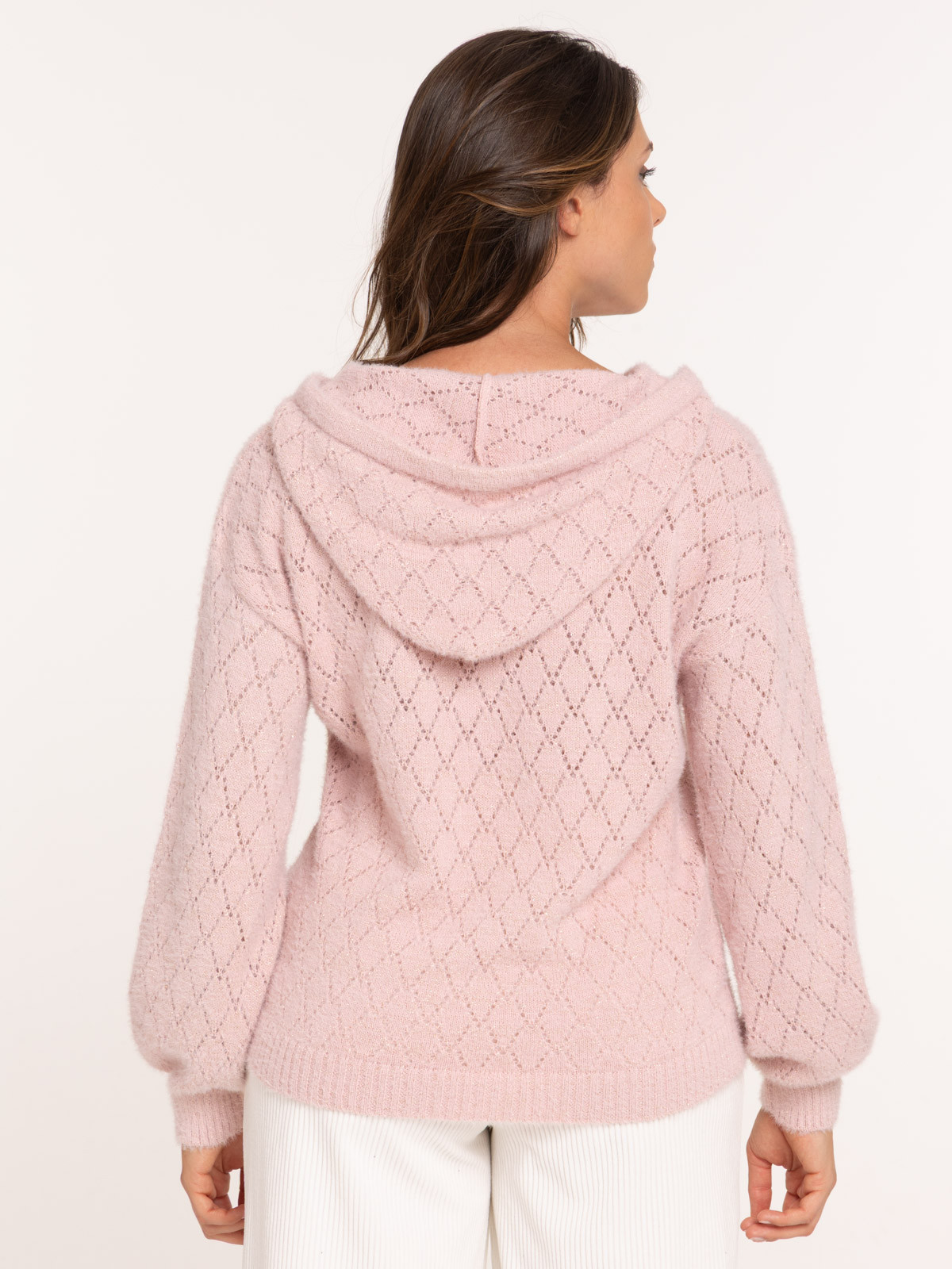 Pull ajouré avec capuche femme