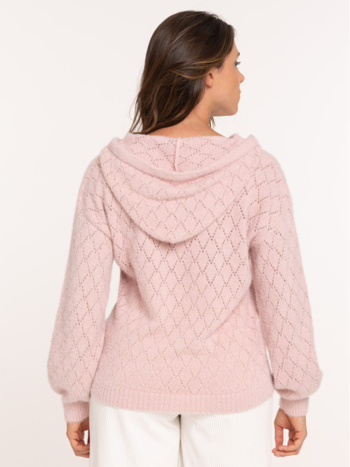 Pull ajouré avec capuche femme