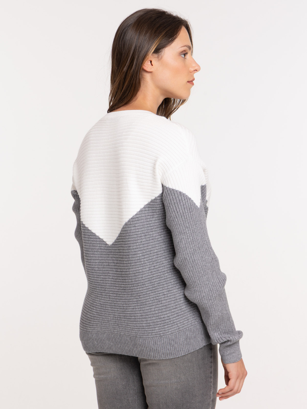 Pull bicolore col rond femme