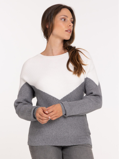 Pull bicolore col rond femme