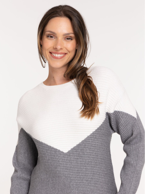 Pull bicolore col rond femme