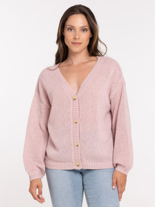 Gilet col V boutonné rose...