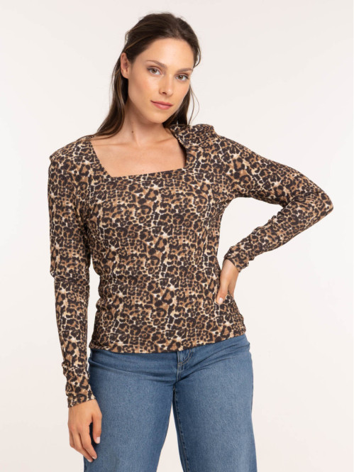 T-shirt côtelé motif...