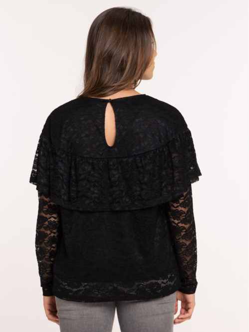 T-shirt noir dentelle taille