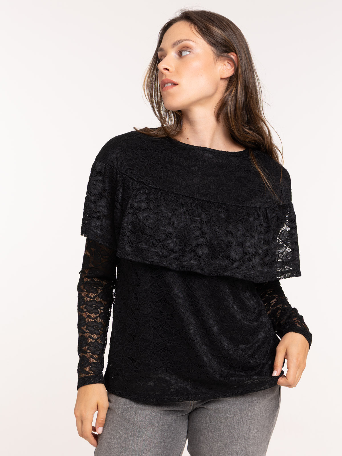 T-shirt noir dentelle taille