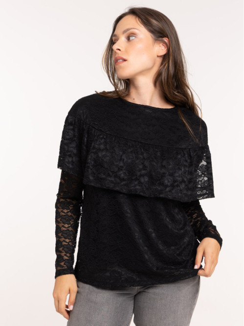 T-shirt noir dentelle taille