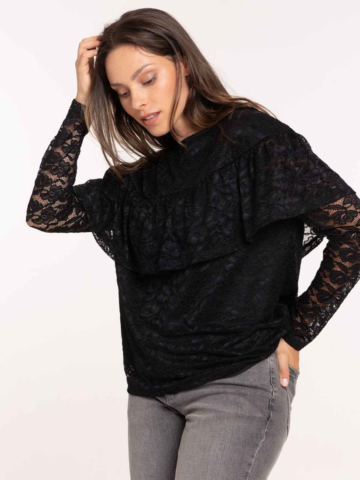 T-shirt noir dentelle taille