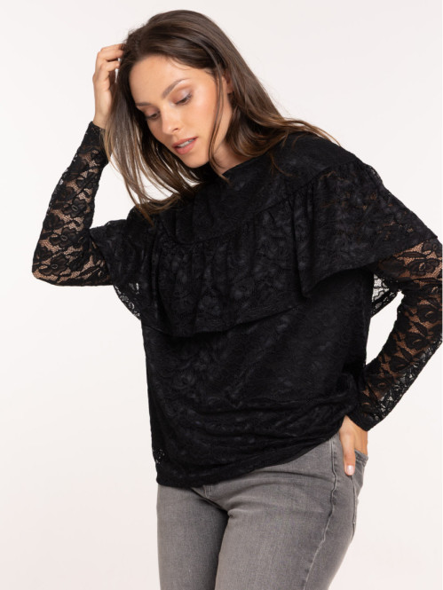 T-shirt noir dentelle taille