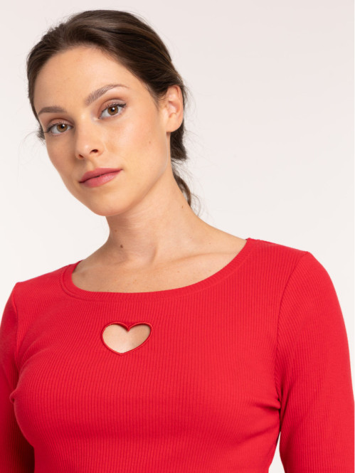 T-shirt cotelé coeur femme