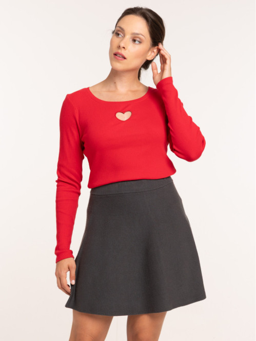 T-shirt cotelé coeur femme