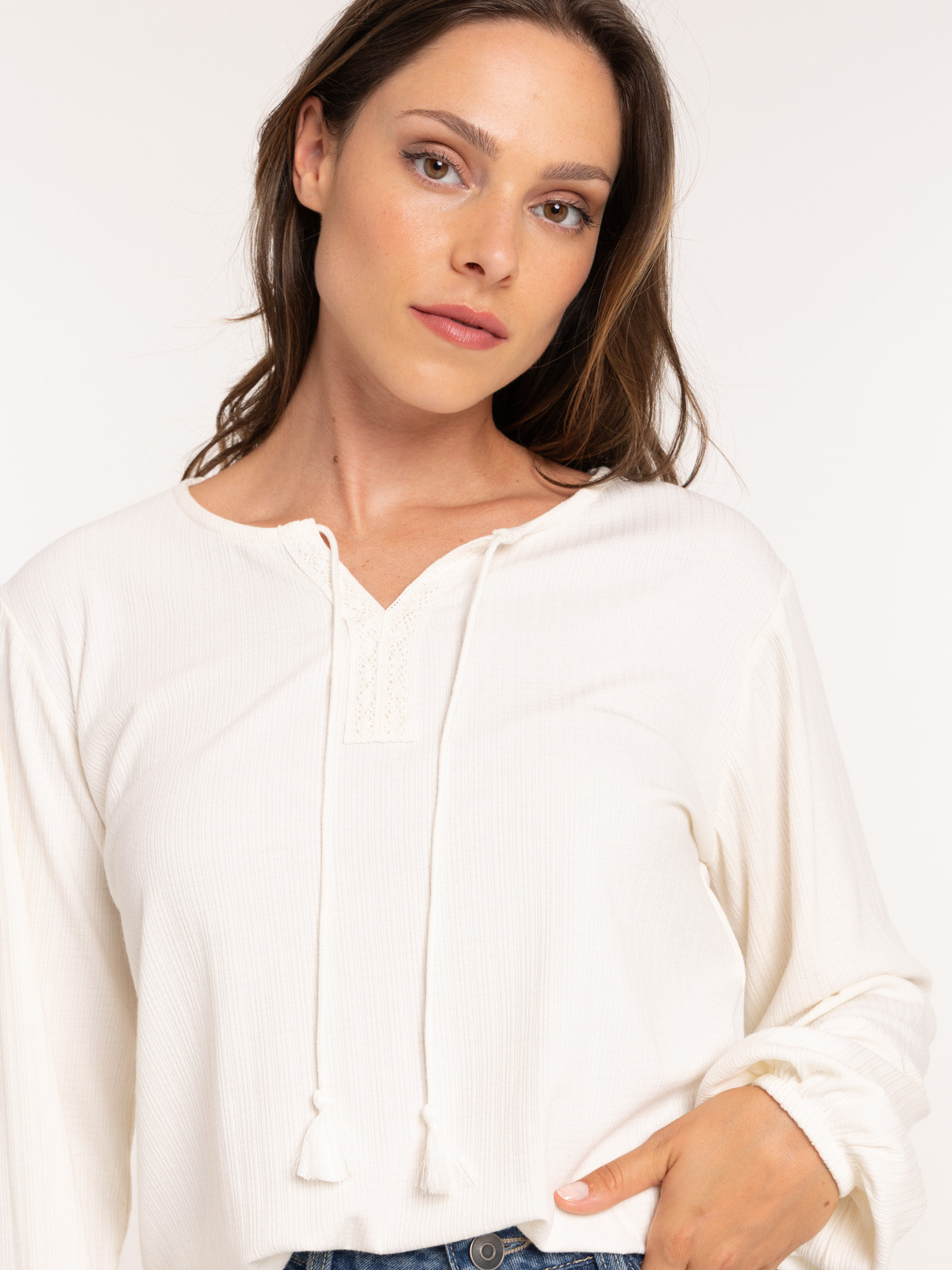 T-shirt col rond avec liens femme