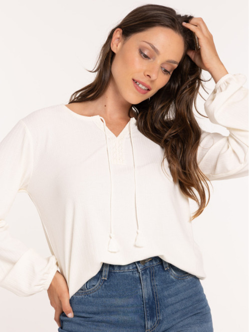 T-shirt col rond avec liens femme