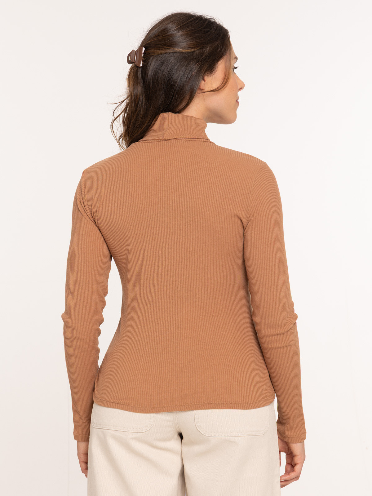 T-shirt col roulé côtelé femme