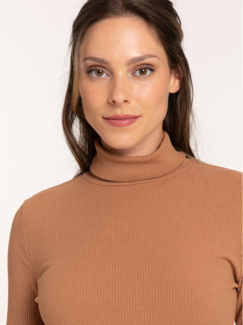 T-shirt col roulé côtelé femme